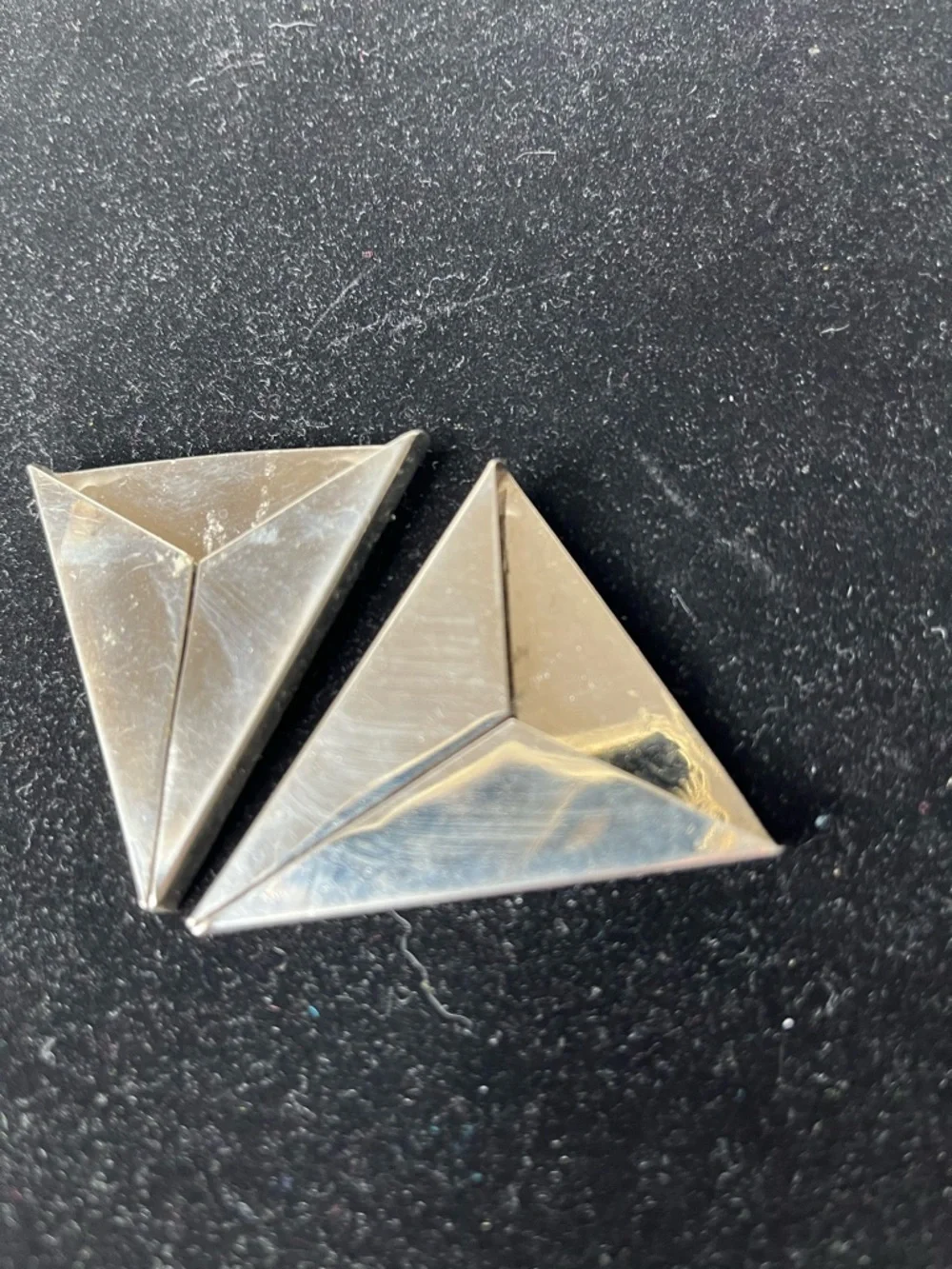 Triangular Sterling Silver collar clips with Red & Turquoise Inlay